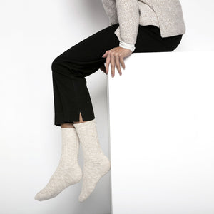 Cotton Slub Sock : Beige/White